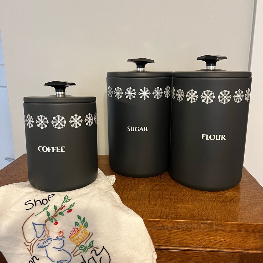 Miracle Maid Black Canister Set with Snowflake Design